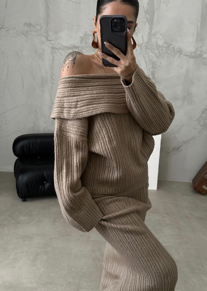 Luxe Comfort - Off-shoulder Knit Two-piece Set
