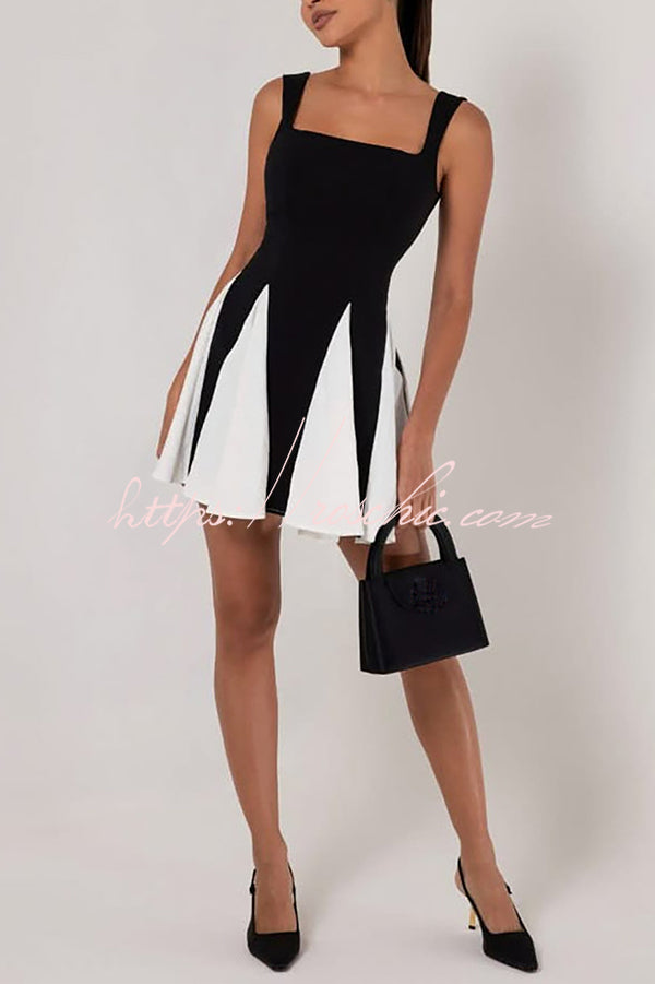 Contrast Stitching Suspenders Slim Mini Dress