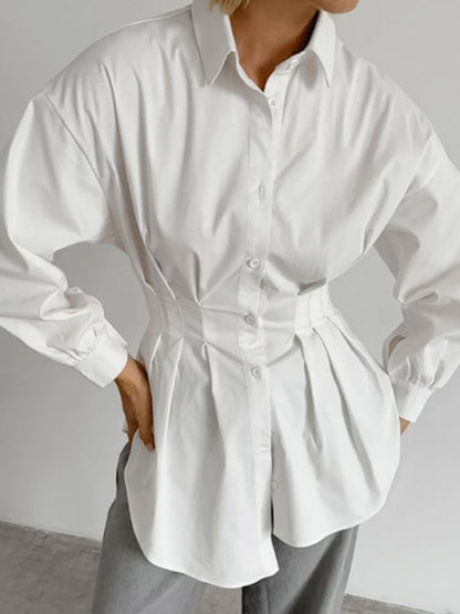 French Long Sleeve Waist-tied Blouse