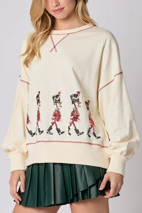 Christmas Soldier Sequined Long Sleeve Sweatshirt