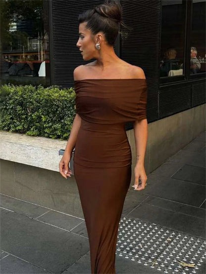 Pleated Off-shoulder Long Dress for Twist Backless Patchwork Party Dress Summer Maxi Dress New