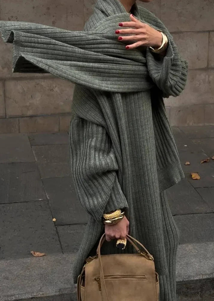 V-neck Sweater and Wide-leg Trousers Set