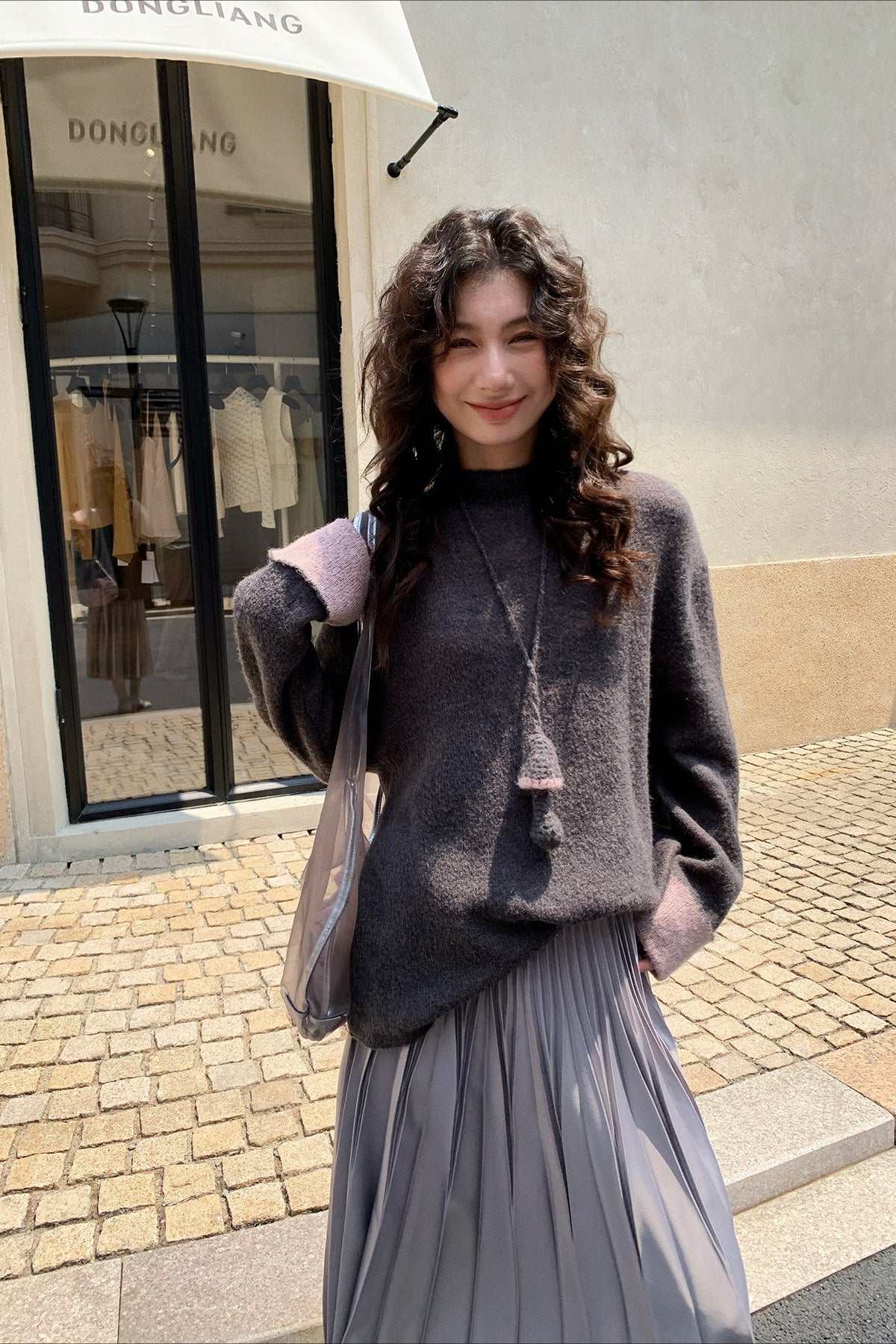 Color-block Mock Neck Loose Lazy-style Knit Sweater