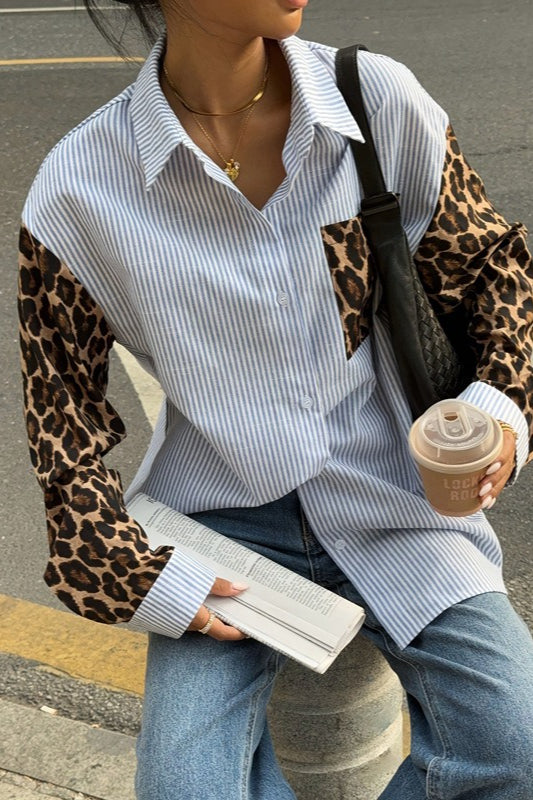 Street Style Leopard Stripe Blouse