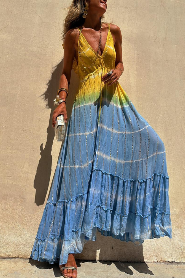 Gold Lurex Tie-dye Maxi Dress