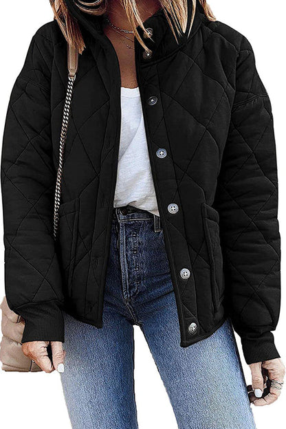 Diamond Quilted Pocket Button Long Sleeve Coat
