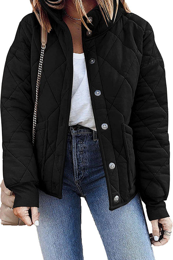Diamond Quilted Pocket Button Long Sleeve Coat