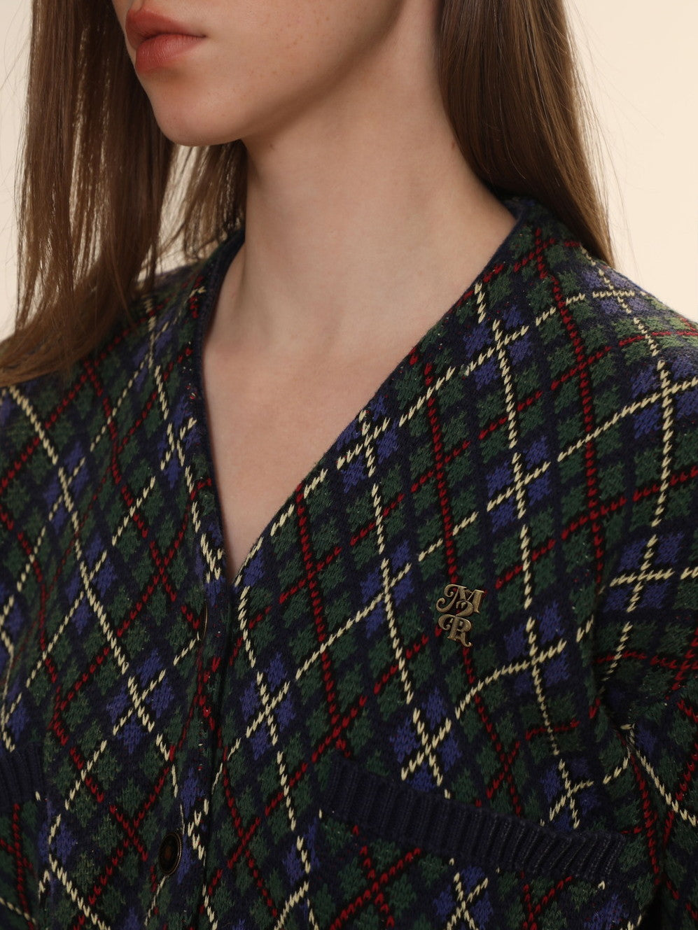 Argyle Polo-neck V-neck Feminine Sweater