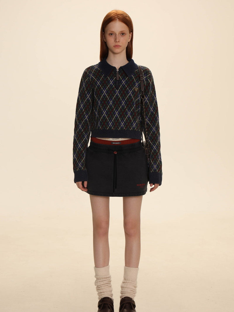 Argyle Polo-neck V-neck Feminine Sweater