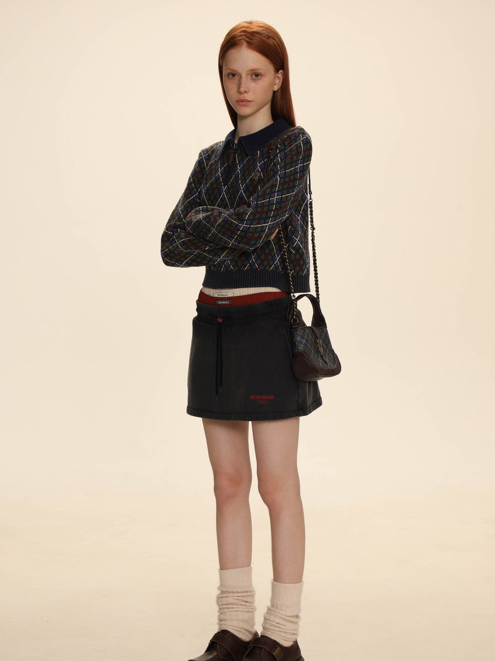 Argyle Polo-neck V-neck Feminine Sweater
