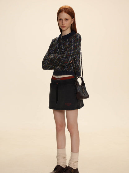 Argyle Polo-neck V-neck Feminine Sweater