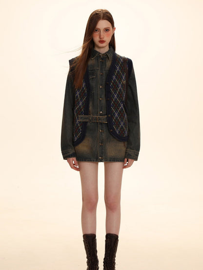 Argyle Polo-neck V-neck Feminine Sweater
