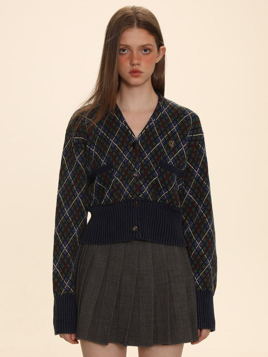 Argyle Polo-neck V-neck Feminine Sweater