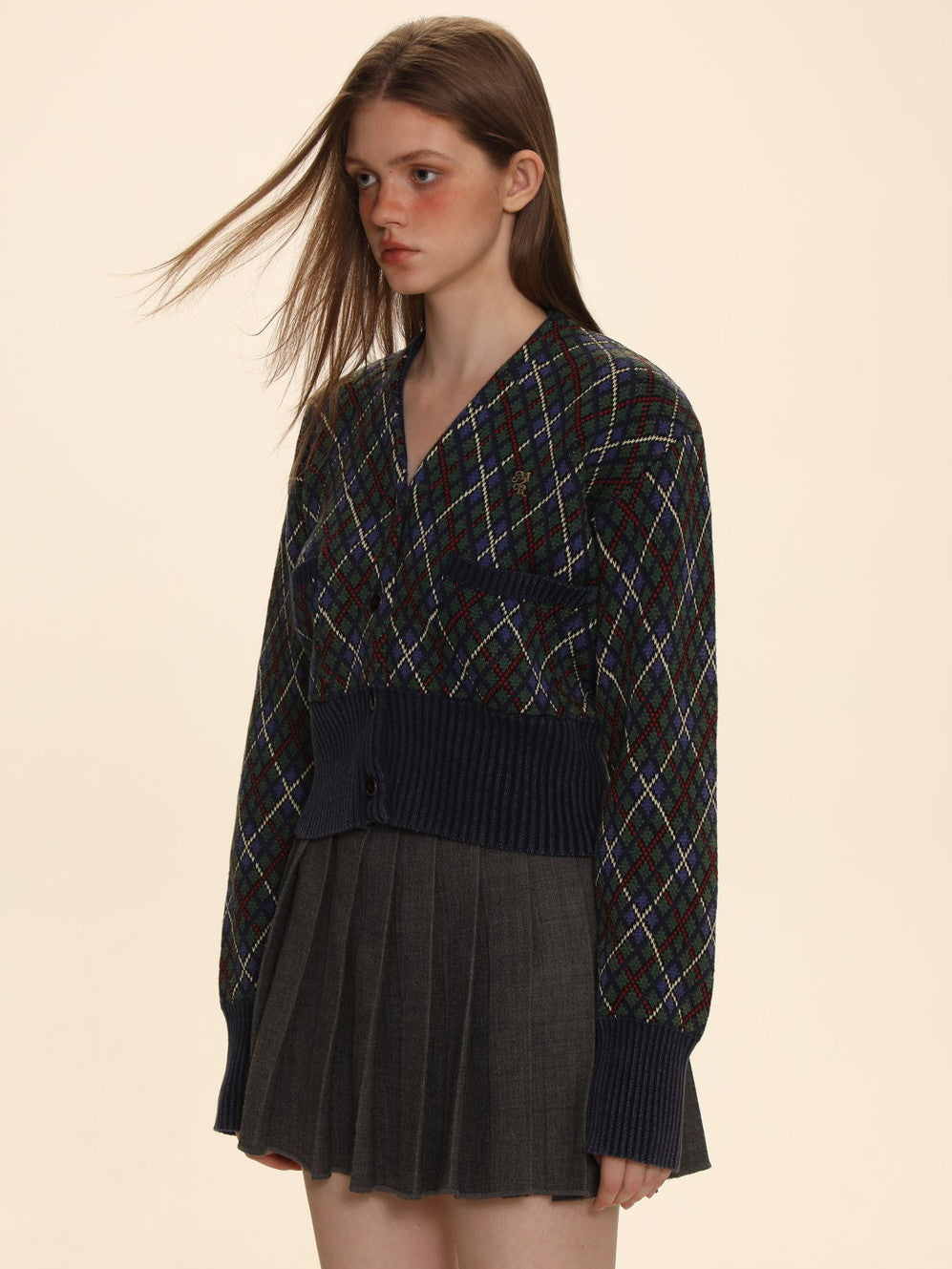 Argyle Polo-neck V-neck Feminine Sweater