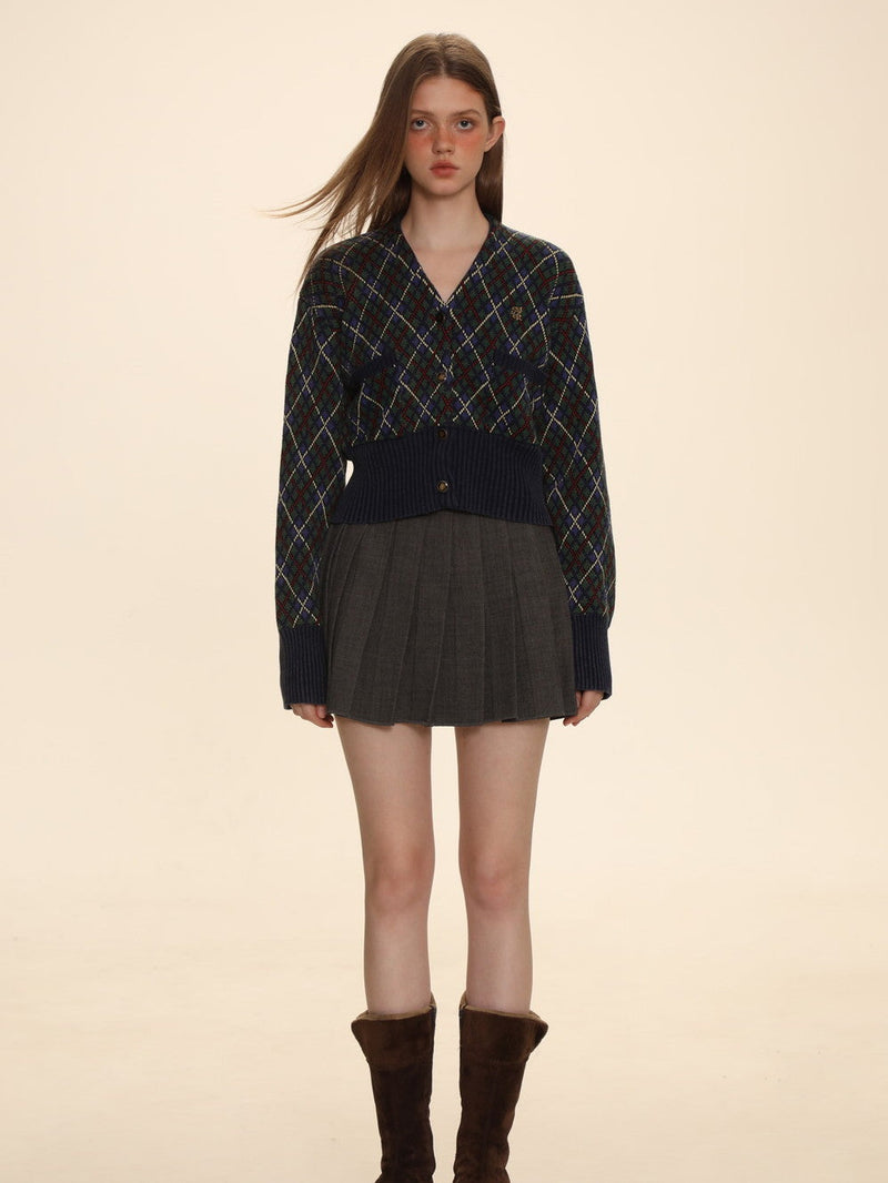 Argyle Polo-neck V-neck Feminine Sweater