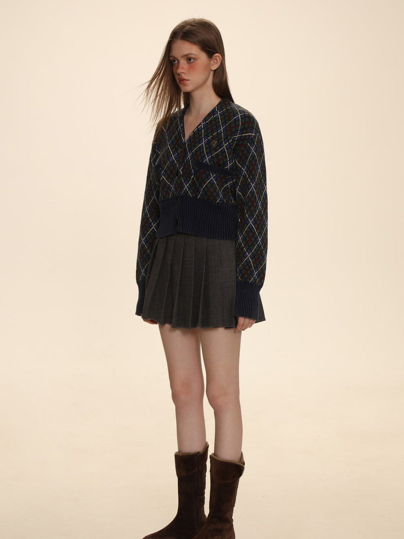 Argyle Polo-neck V-neck Feminine Sweater
