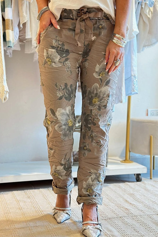 Print Elastic Waist Pocket Pants
