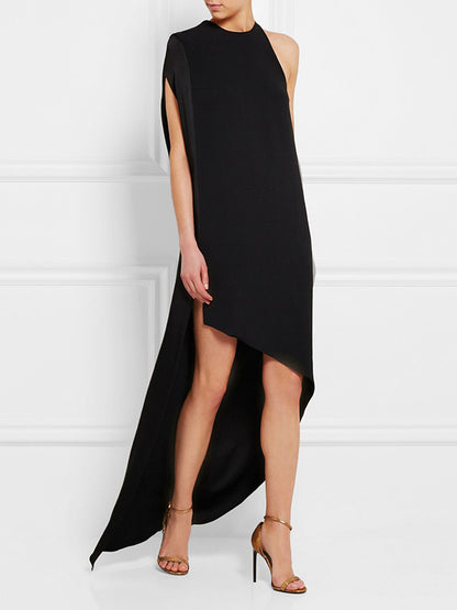 High-low Loose Asymmetric Color Split-side Round-neck Maxi Dresses
