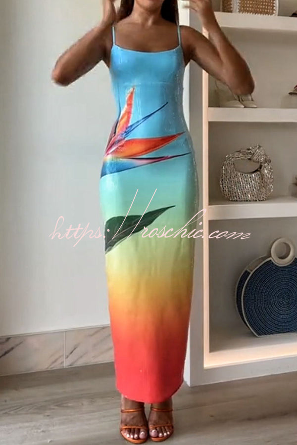 Dreamy Dreamy Sequin Unique Gradient Print Slit Stretch Maxi Dress(shipped Within 24 Hours)