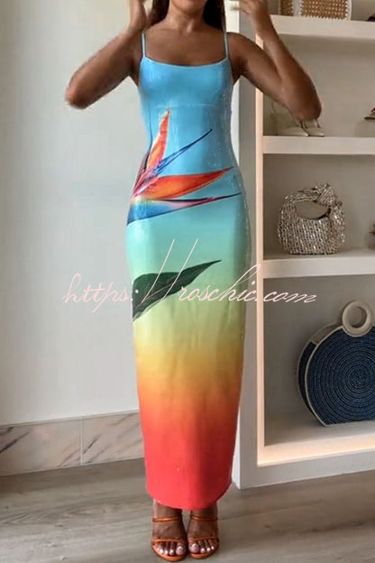Dreamy Dreamy Sequin Unique Gradient Print Slit Stretch Maxi Dress(shipped Within 24 Hours)