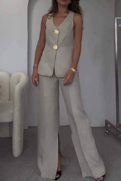 Color Sleeveless Vest \u0026 Suit Pants Two-piece Set
