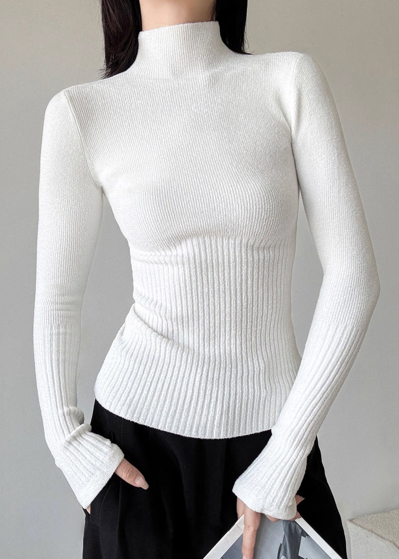 Slim Fit Brown Hign Neck Patchwork Knit Sweaters Winter Rv039