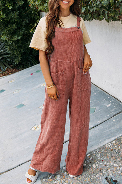 Daily Pocket Fold Square Collar Loose Jumpsuits(3 Colors)