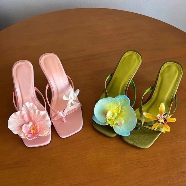 Asymmetric Flower Stiletto Sandals