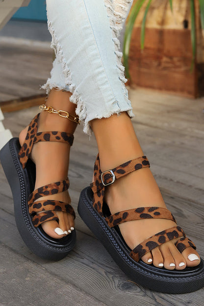 Leopard Print Clip-toe Buckle Flat Roman Shoes