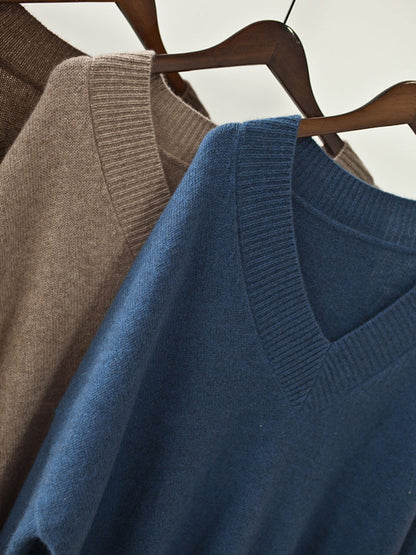 Stylish Loose Camel V-neck Long Sleeve Sweater Dress Qx006
