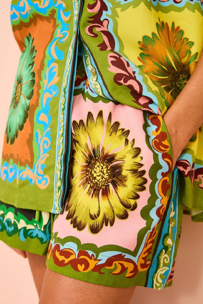 Loose Shorts Fashionable Versatile Printed Daisy Flower Linen Two-piece Suit