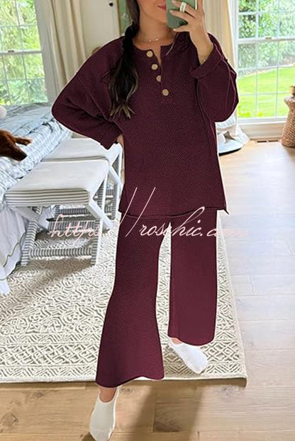 Heather Hailey Color Button V Neck Top and Pant Two Piece Set