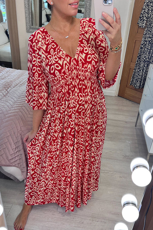 Fairytale Song Print Stretch Frill Sleeve Loose Maxi Dress