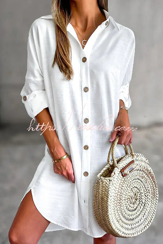 Color Button-down Shirt Style Mini Dress