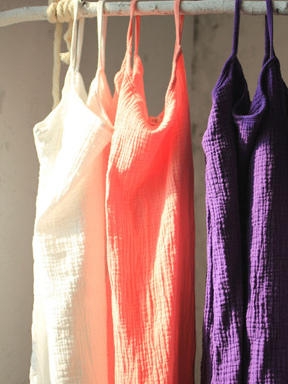 Color Spaghetti-neck Loose Sleeveless Mini Dress