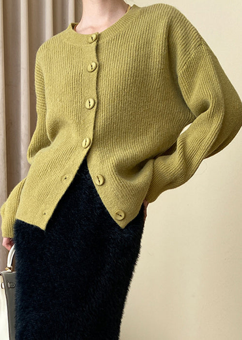 Yellow Cozy Knit Coats O Neck Long Sleeve Af1017