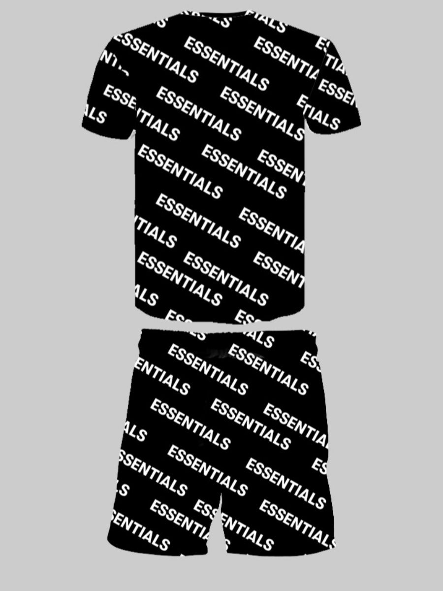Letter Print Drawstring Shorts Set Ar50115