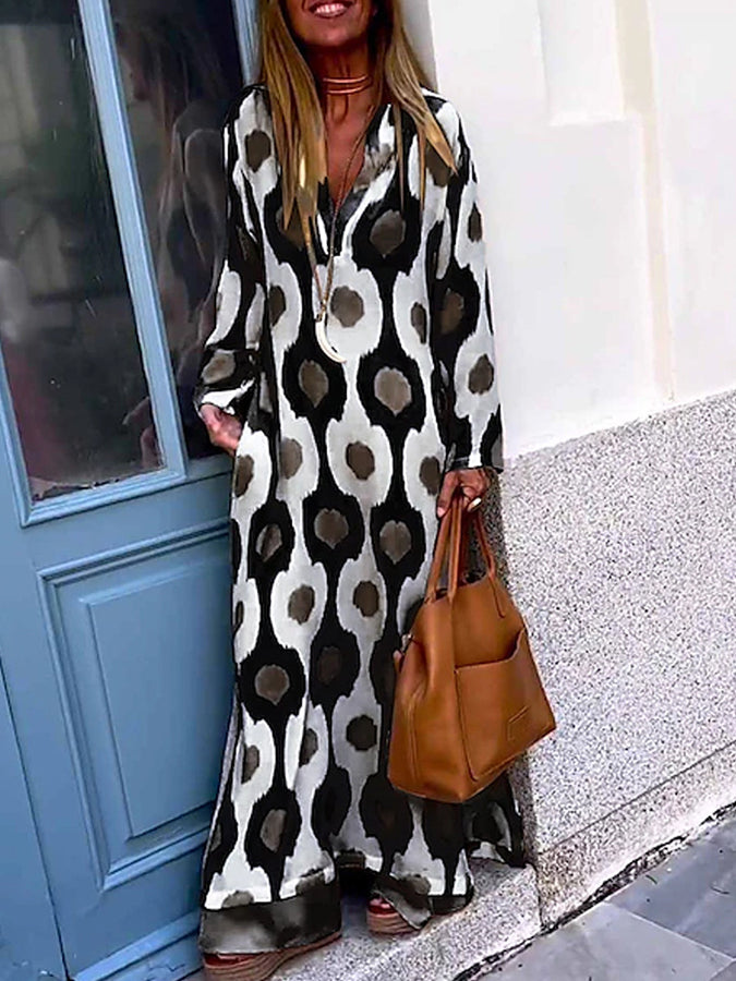 Long Sleeves Printed Maxi Dress