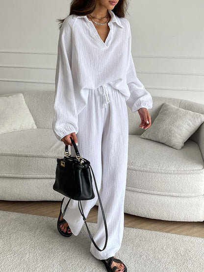 V Neck Long Sleeves Shirt and Pants Sets