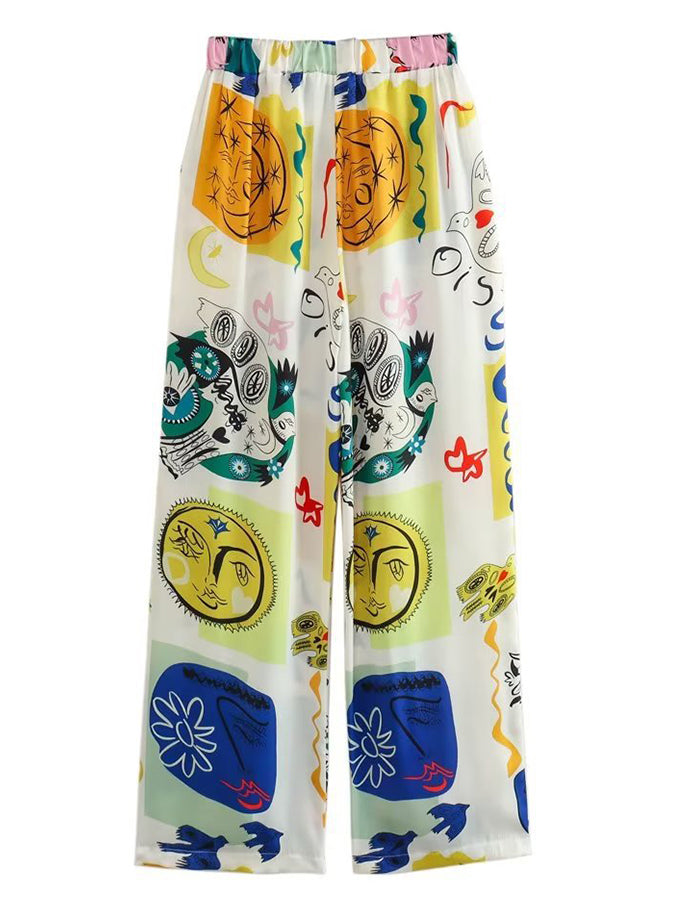 Graphic Printed White Shirt and Pants Set