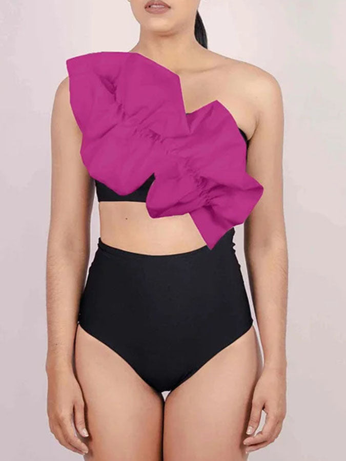 3d Flower One Shoulder Bikini Swimsuit and Skirt