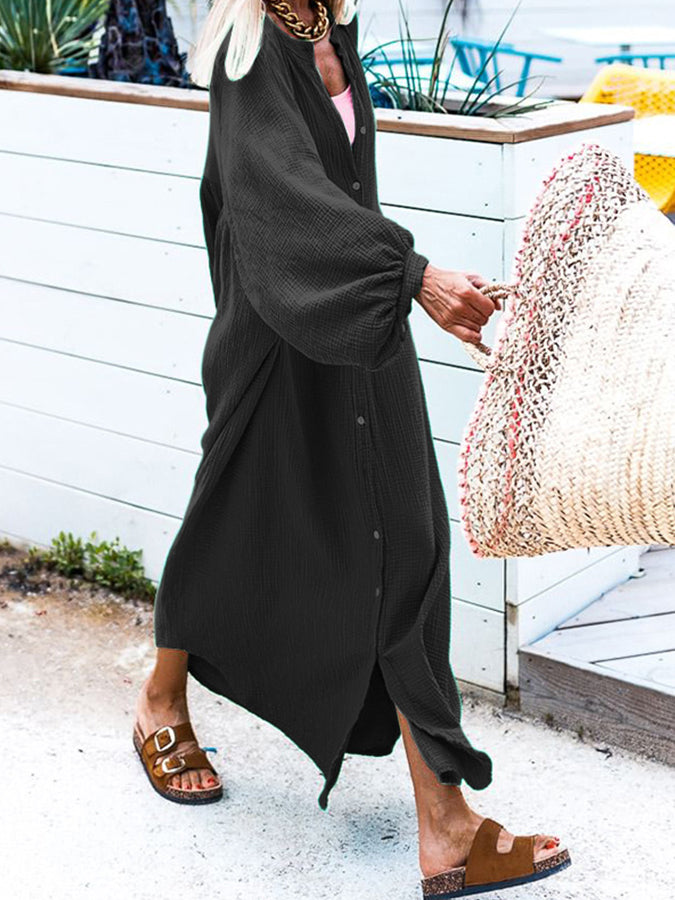 V Neck Long Sleeves Loose Maxi Dress