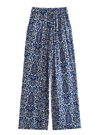 V Neck Print Shirt and Pants Set