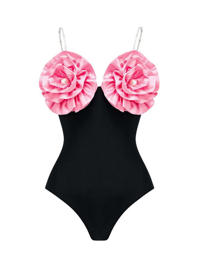 3d Pink Pearl Flower Swimsuit and Skirt