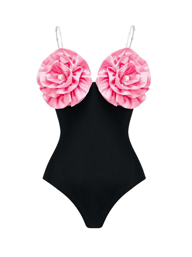 3d Pink Pearl Flower Swimsuit and Skirt