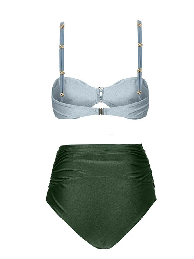 Sling Color Block Cutout High Waist Bikini Swimsuit and Skirt