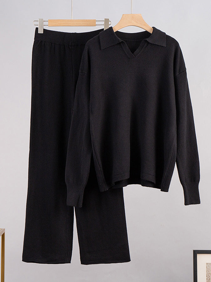 Knitted Polo Shirt and Pants Two Pieces Sets