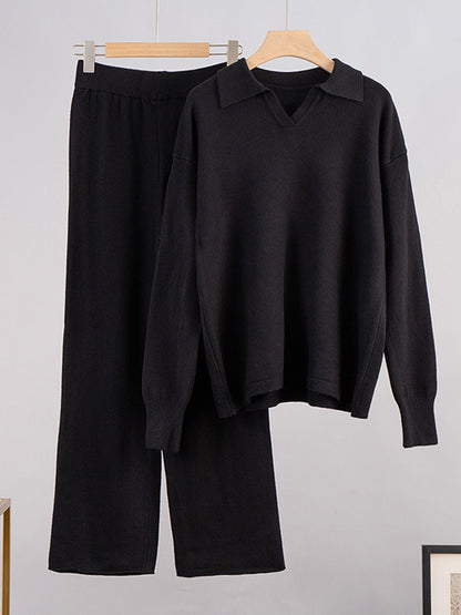 Knitted Polo Shirt and Pants Two Pieces Sets