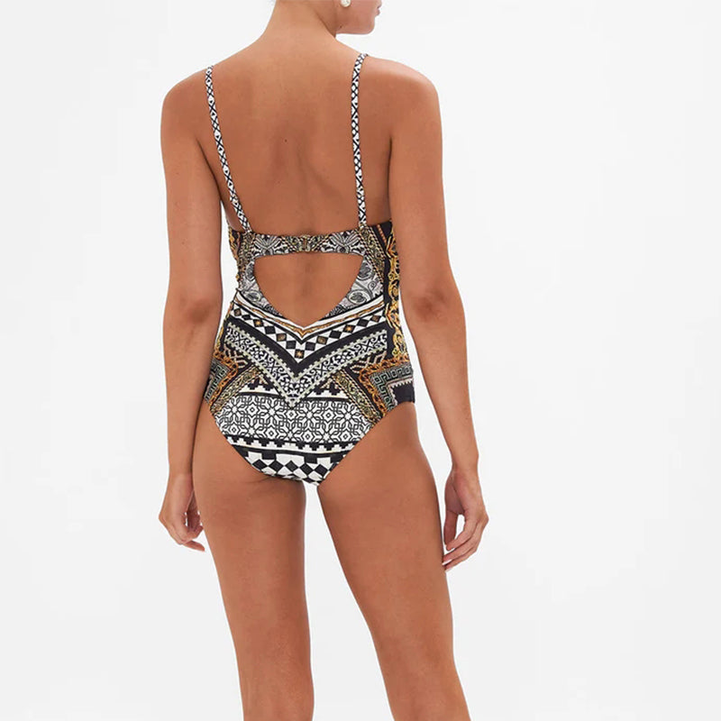 Printed Halter Swimsuit and Skirt
