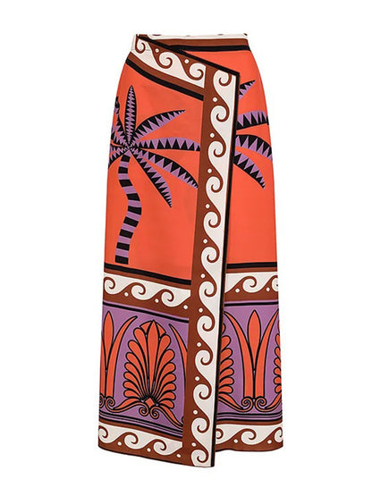 Off Shoulder Printed One Piece Swimsuit and Skirt